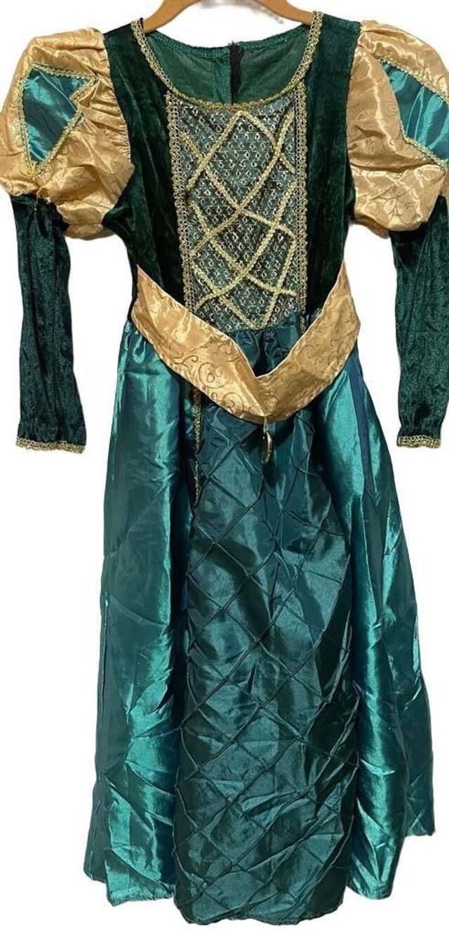 Girls Green and Gold Medieval Princess Costume Dress Size 6-8